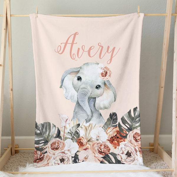 Boho Tropics Personalized Ele Minky Blanket - Boho Tropics, gender_girl, Personalized_Yes