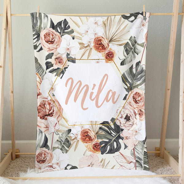 Boho Tropics Personalized Minky Blanket - Boho Tropics, gender_girl, Personalized_Yes