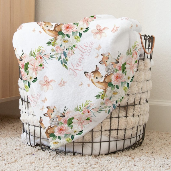 Woodland Meadows Personalized Baby Blanket - gender_girl, Personalized_Yes, text