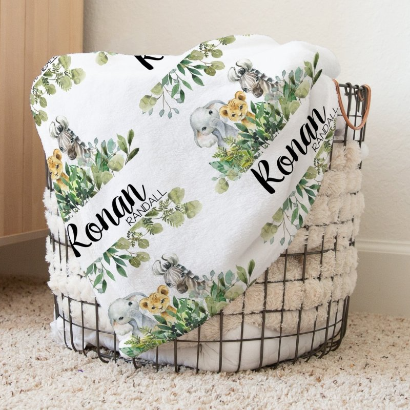 Leafy Jungle Personalized Baby Blanket - gender_boy, Leafy Jungle, Personalized_Yes
