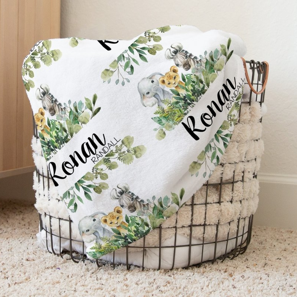 Leafy Jungle Personalized Baby Blanket - gender_boy, Leafy Jungle, Personalized_Yes