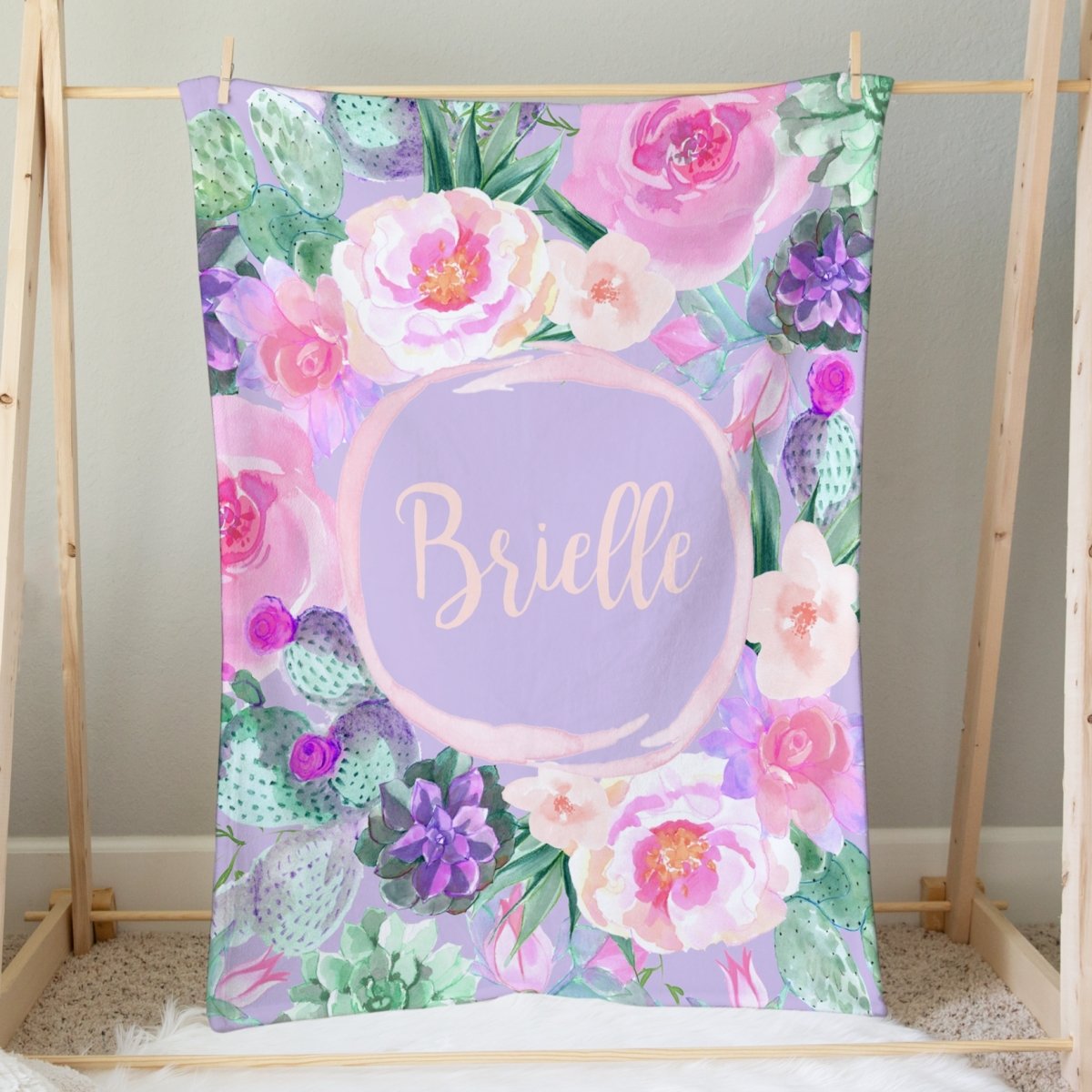 Cactus Floral Personalized Minky Blanket - Cactus Floral, gender_girl, Personalized_Yes