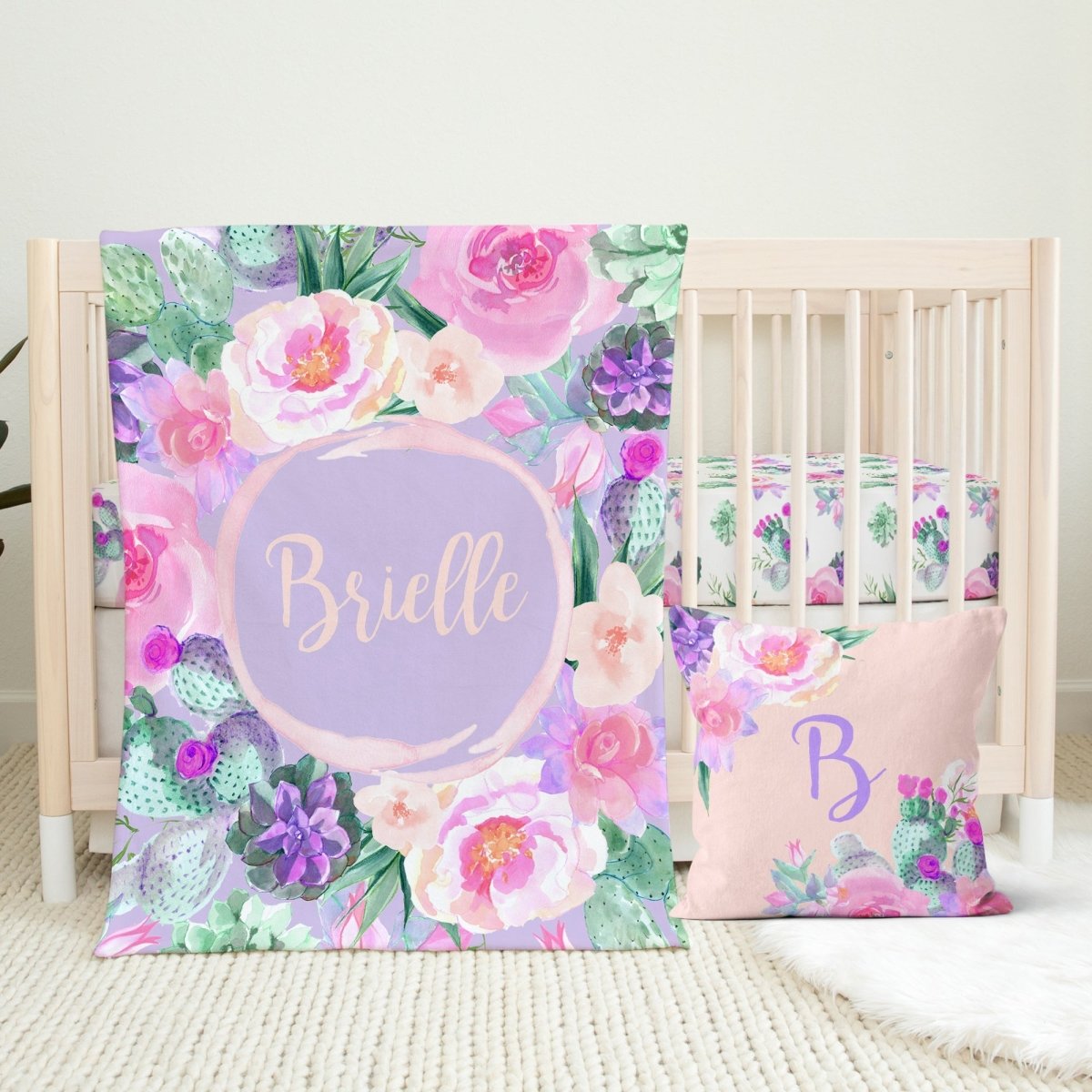 Cactus Floral Personalized Minky Blanket - Cactus Floral, gender_girl, Personalized_Yes