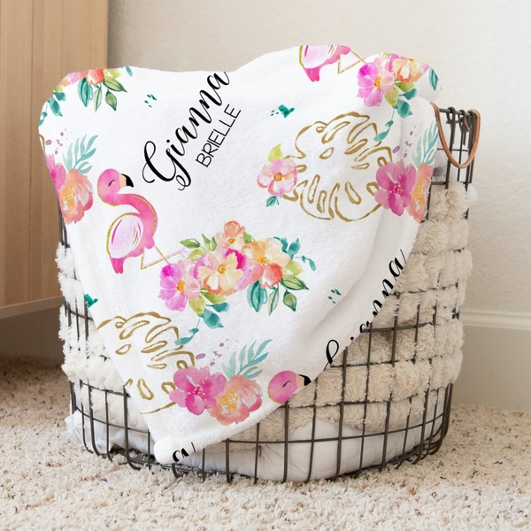 Tropical Flamingo Personalized Baby Blanket - gender_girl, Personalized_Yes, text
