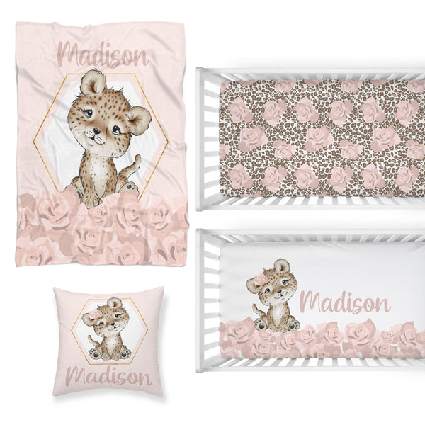 Cheetah Floral Nursery Starter Crib Bedding Set
