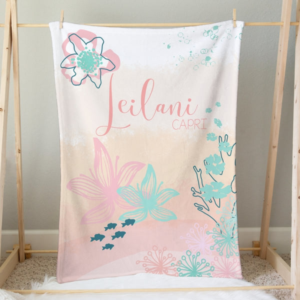 Coral Waves Personalized Minky Blanket - Coral Waves, gender_girl, Personalized_Yes