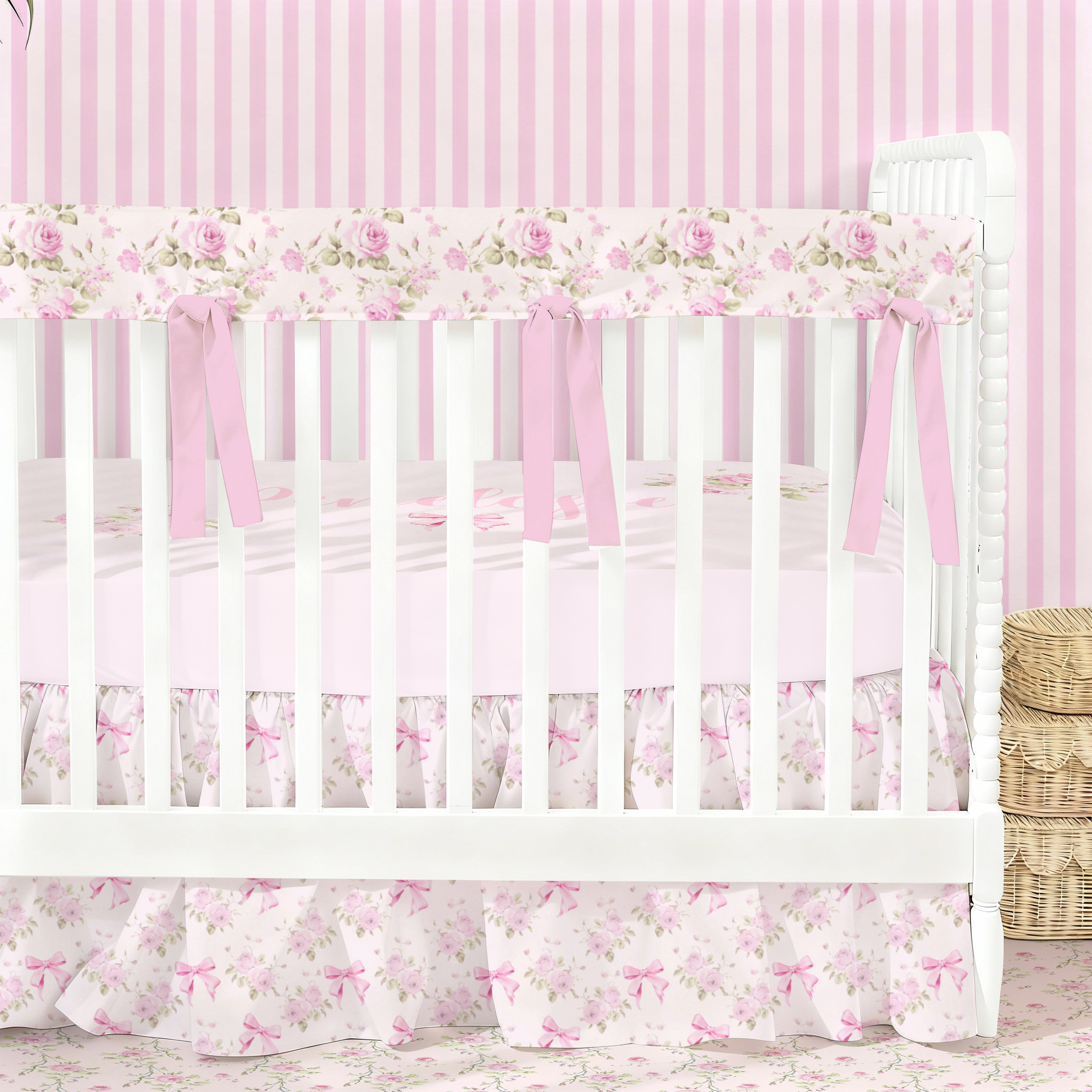 Crib Rail Cover | Roses & Ribbons + English Rose