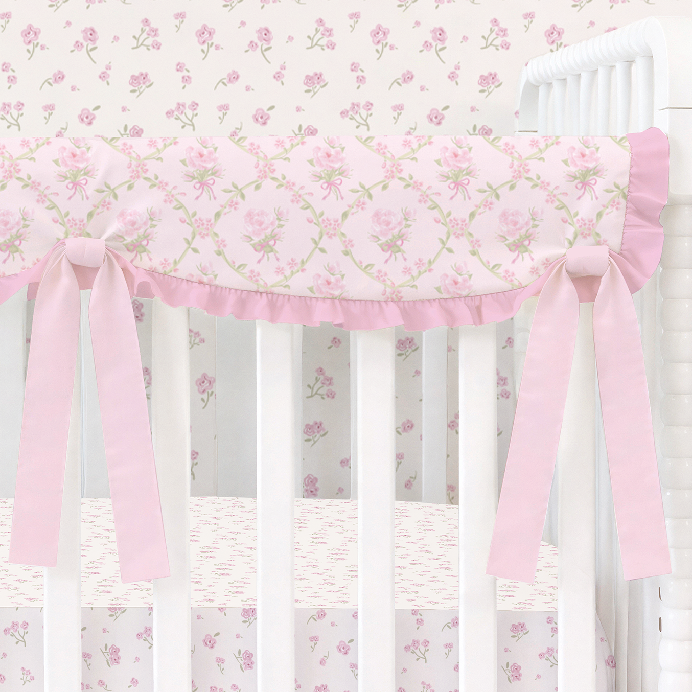 Crib Bedding Set | Scalloped Blushing Trellis