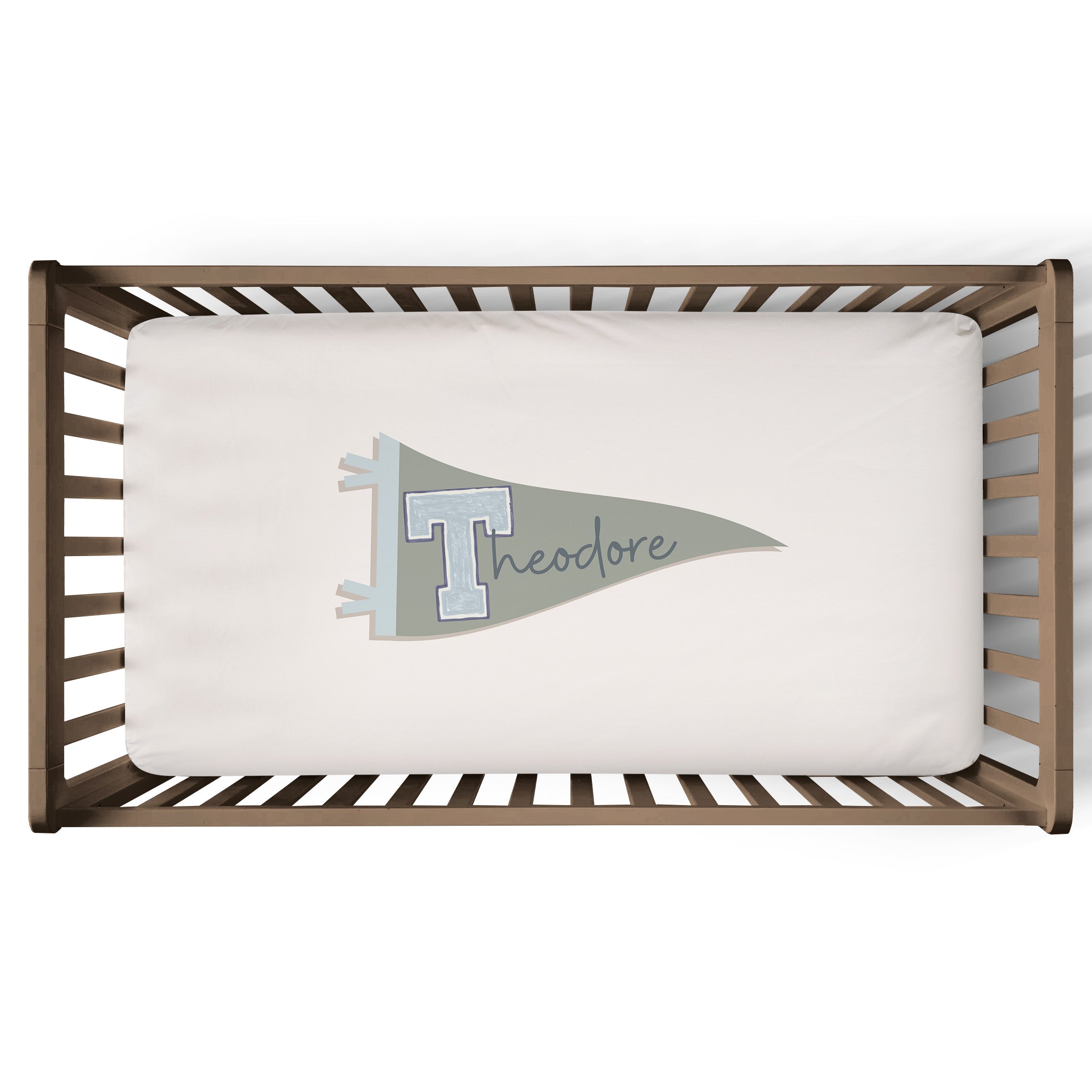 Personalized Crib Sheet | Heritage Pennant Sage