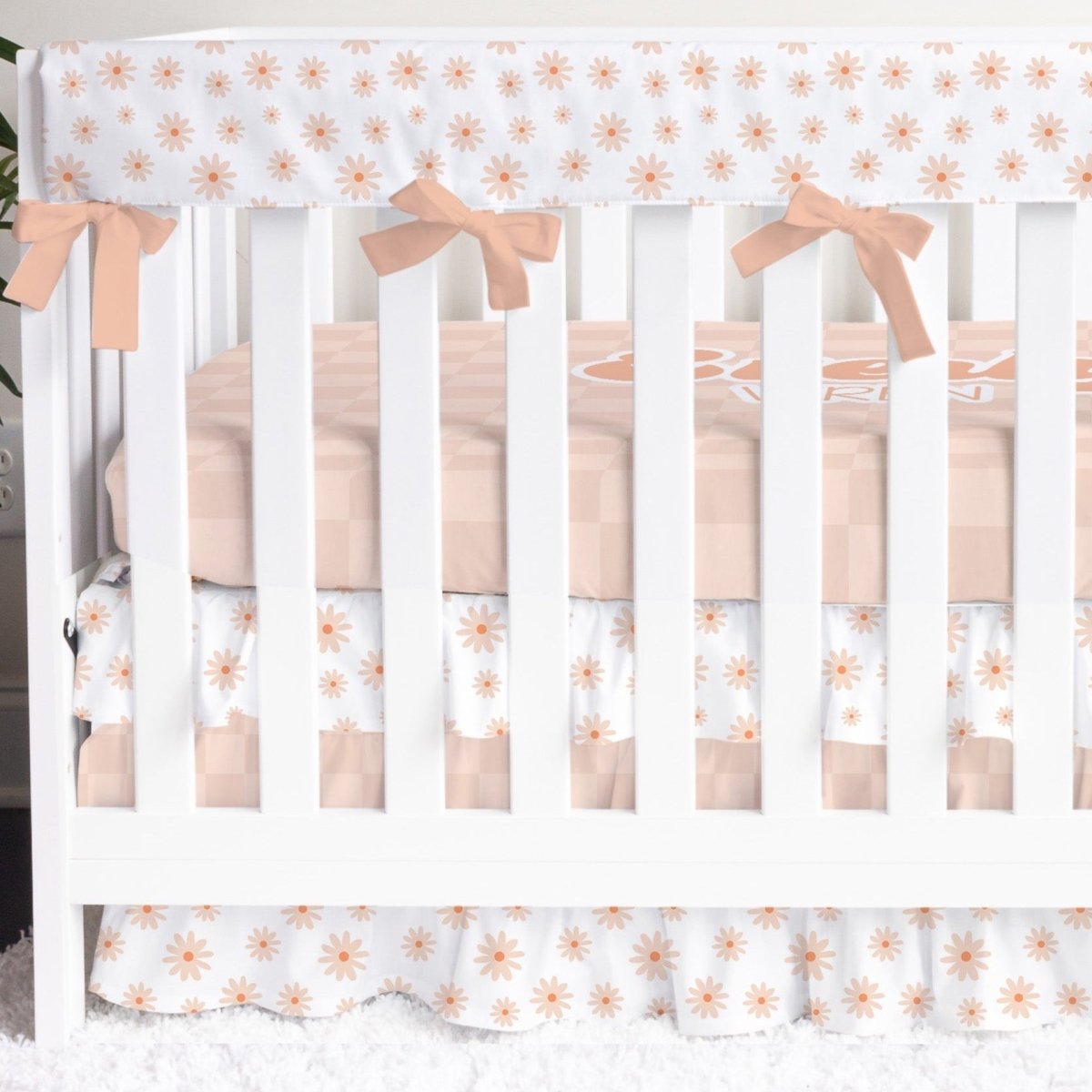 Daisy Floral on White Ruffled Crib Bedding - Daisy, gender_girl, text