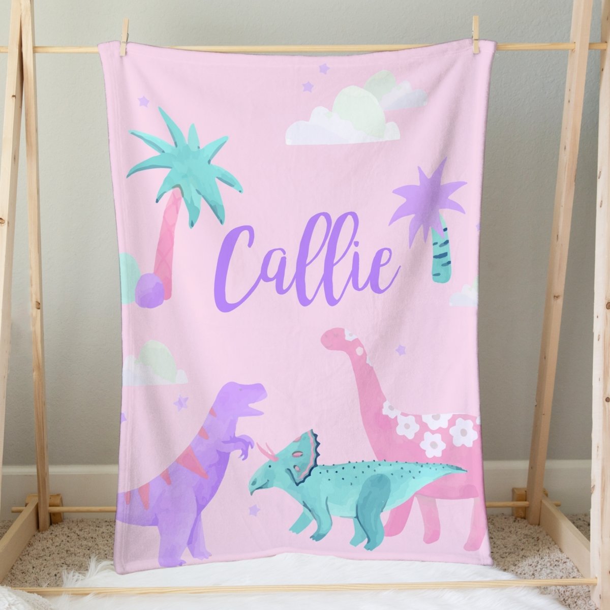 Dino Grrrl Personalized Minky Blanket - Dino Grrrl, gender_girl, text