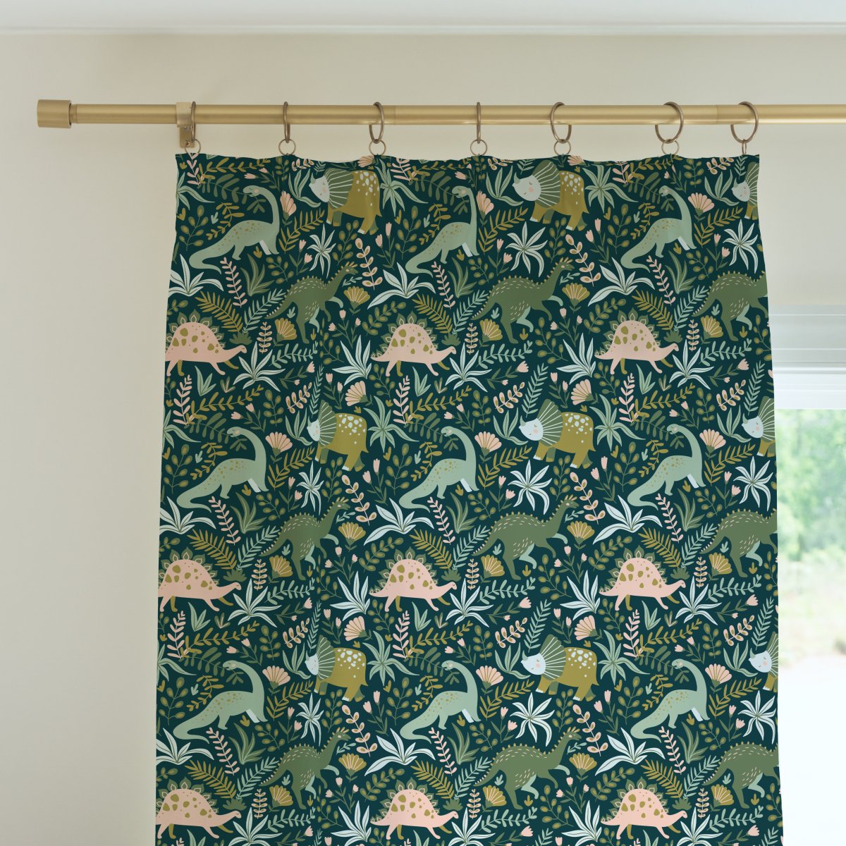 Dinosaur Garden Curtain Panel - Dinosaur Garden, gender_girl, Theme_Dinosaur