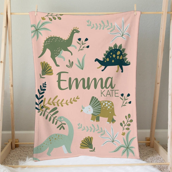 Dinosaur Garden Personalized Minky Blanket - Dinosaur Garden, gender_girl, Personalized_Yes