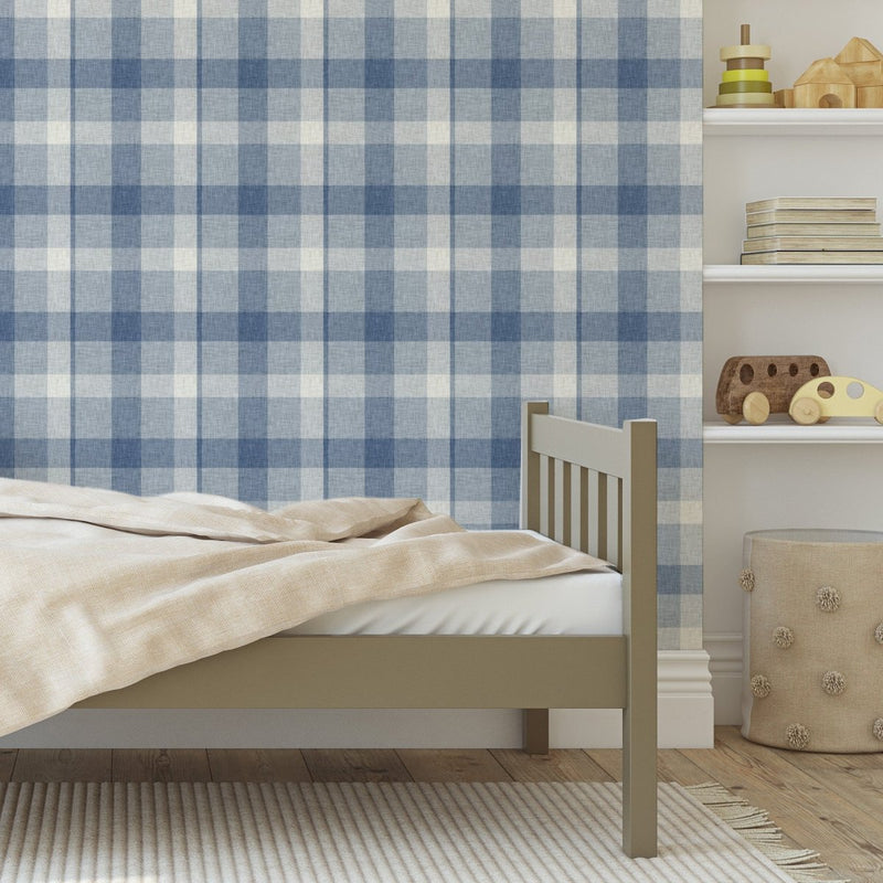 Duck Hunting Blue Plaid Peel & Stick Wallpaper - Duck Hunting, gender_boy, Theme_Woodland