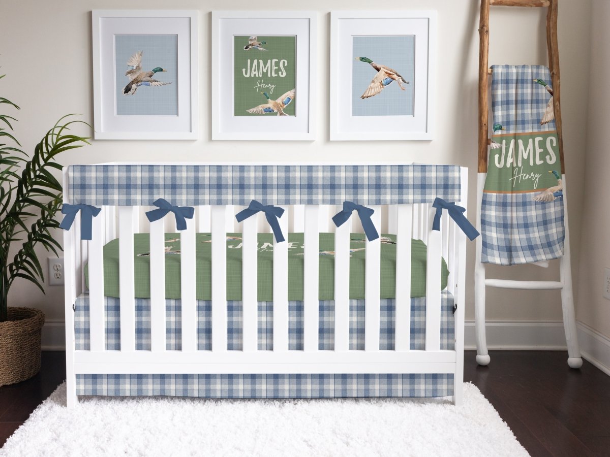 Duck Hunting Blue Plaid Personalized Crib Bedding - Duck Hunting, gender_boy, text