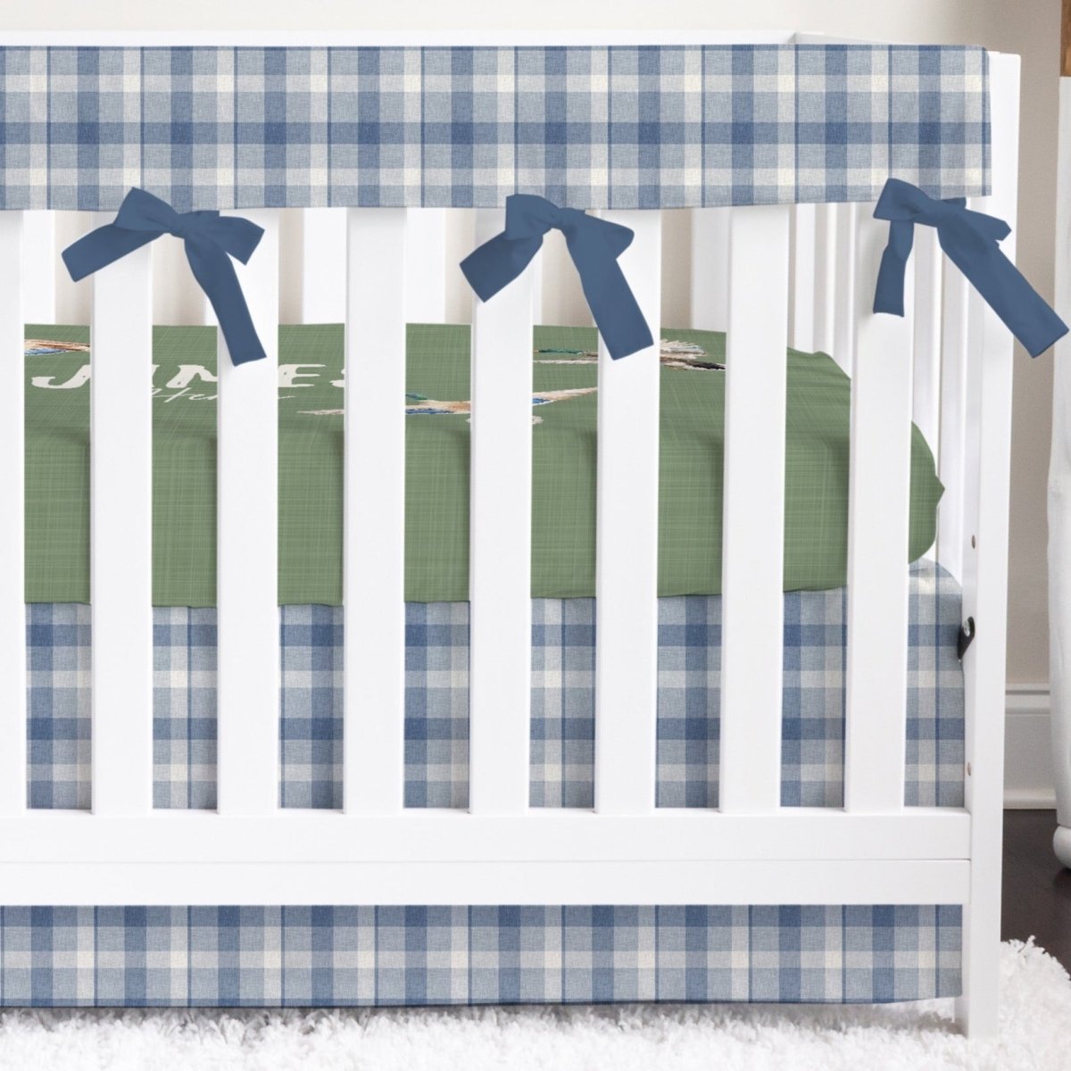Duck Hunting Blue Plaid Personalized Crib Bedding - Duck Hunting, gender_boy, text