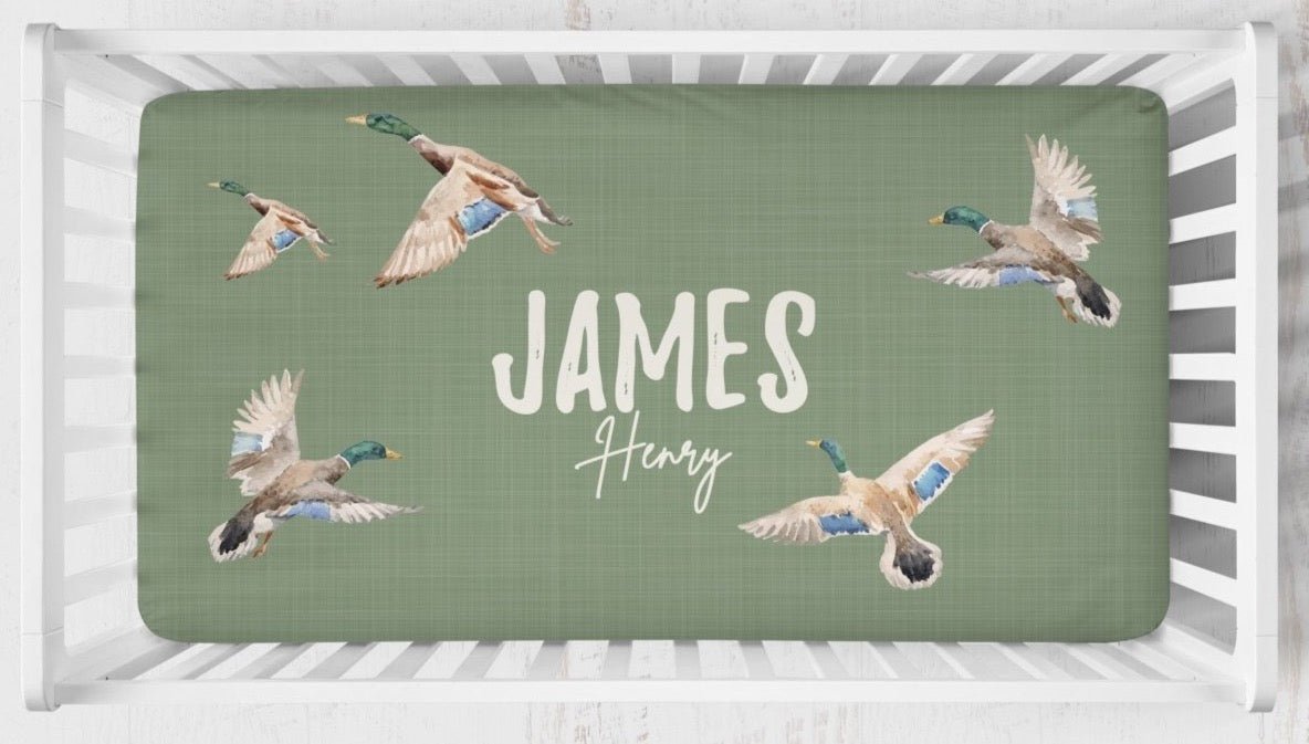Duck Hunting Blue Plaid Personalized Crib Bedding - Duck Hunting, gender_boy, text