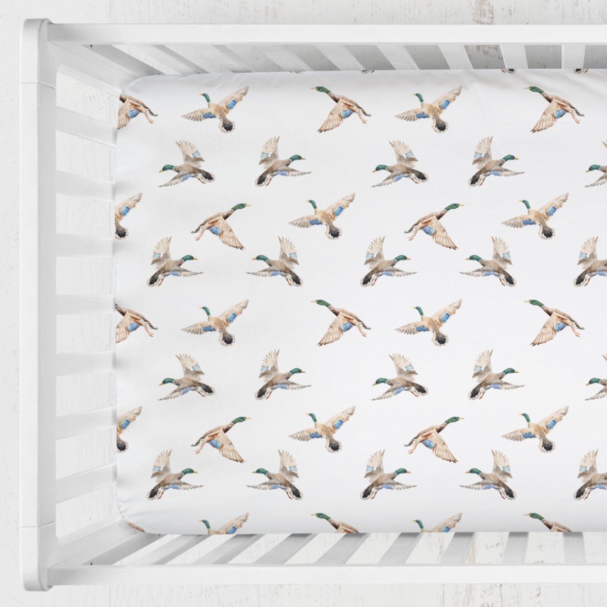 Duck Hunting Duck on White Crib Sheet - Duck Hunting, gender_boy, Theme_Woodland