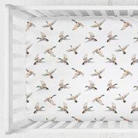 Duck Hunting Duck on White Crib Sheet - Duck Hunting, gender_boy, Theme_Woodland