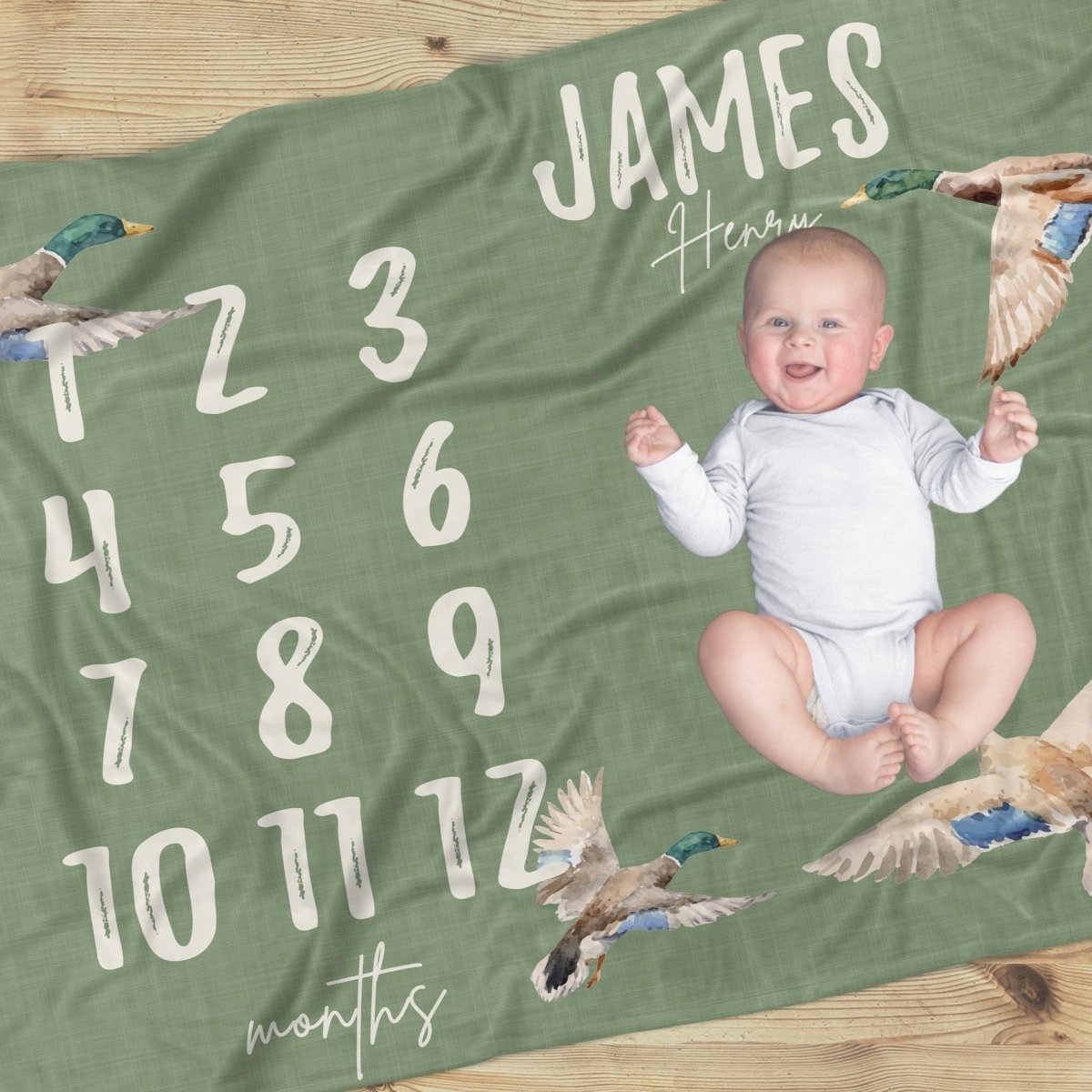 Duck Hunting Milestone Minky Blanket - Duck Hunting, gender_boy, text