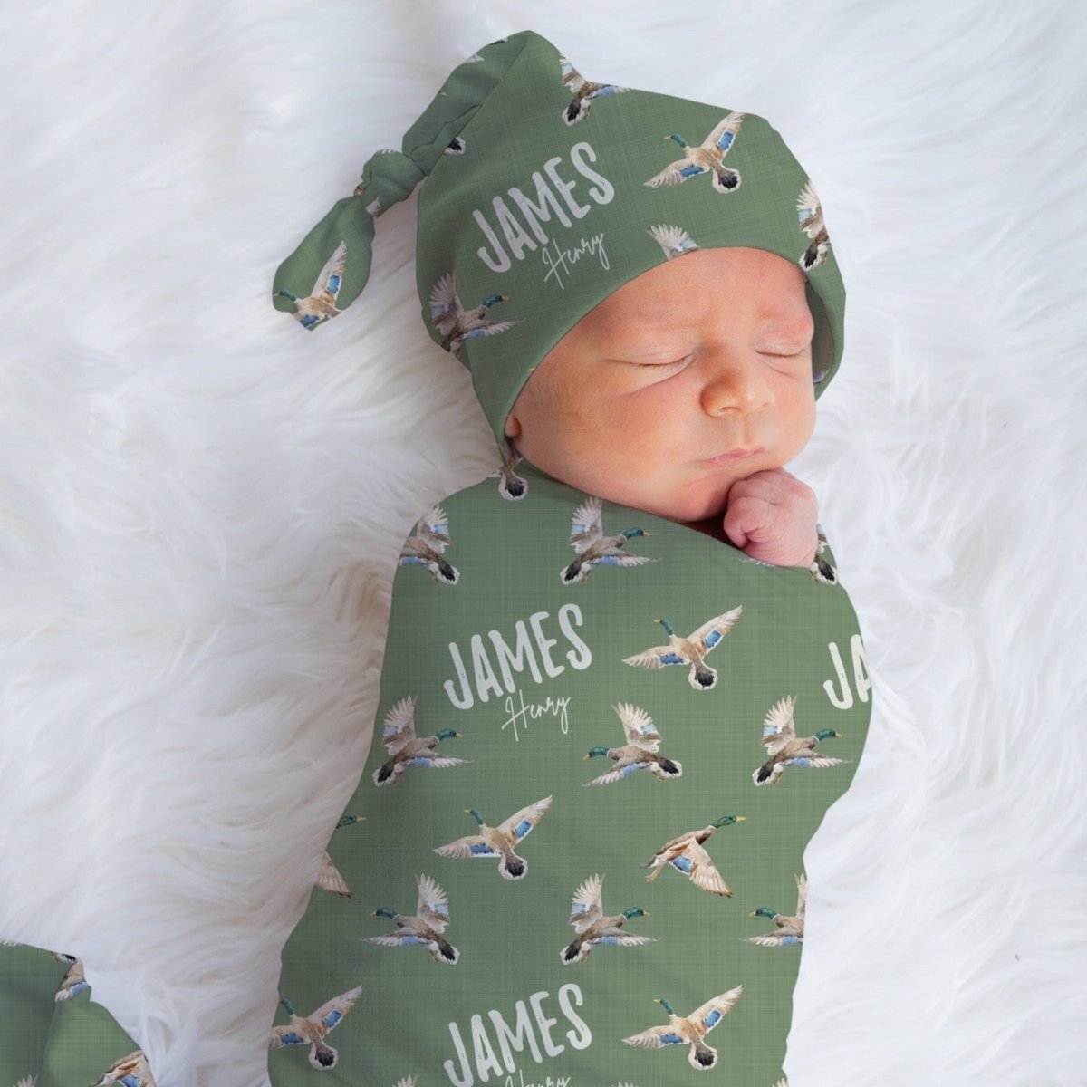 Duck Hunting Personalized Swaddle Blanket Set - Duck Hunting, gender_boy, text