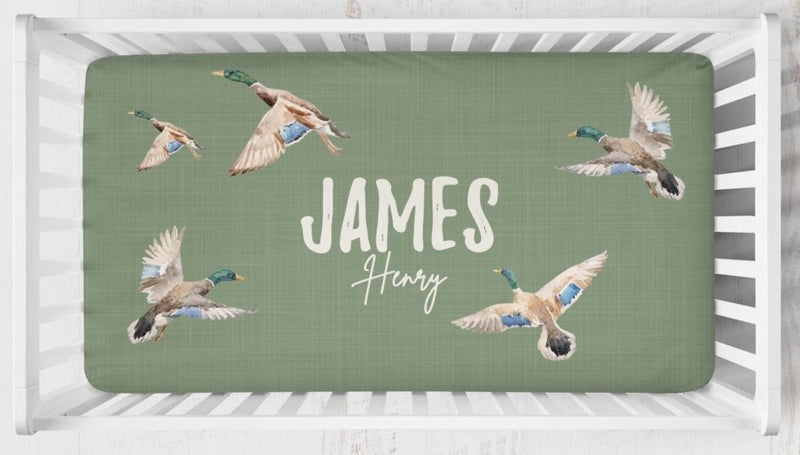 Duck Hunting Plaid Personalized Crib Bedding - Duck Hunting, gender_boy, text