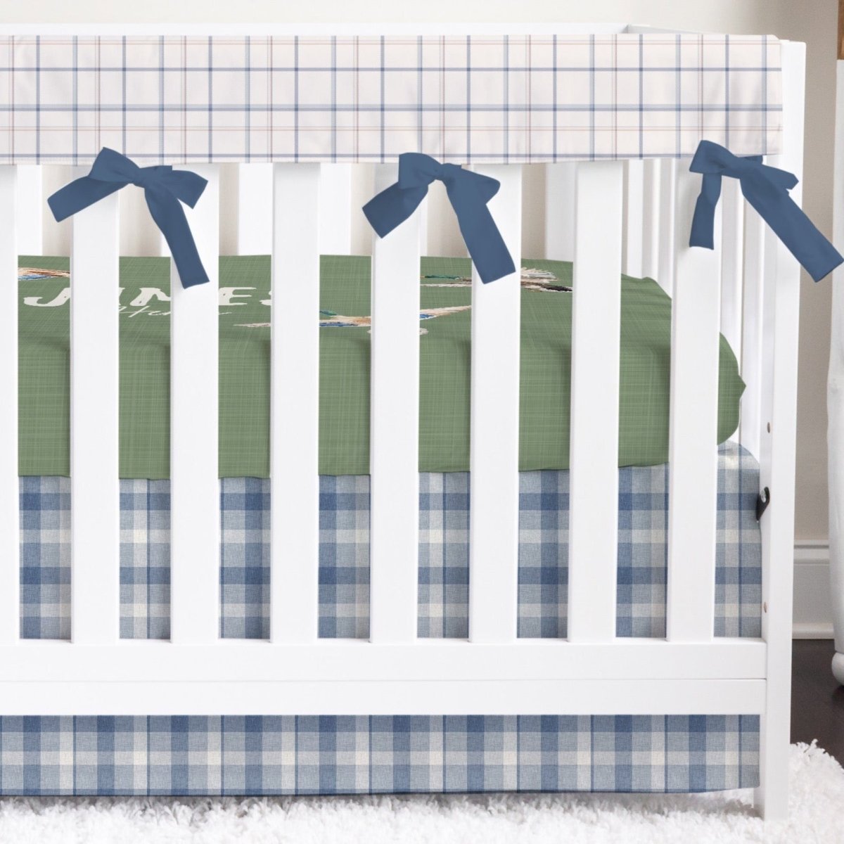 Duck Hunting Plaid Personalized Crib Bedding - Duck Hunting, gender_boy, text