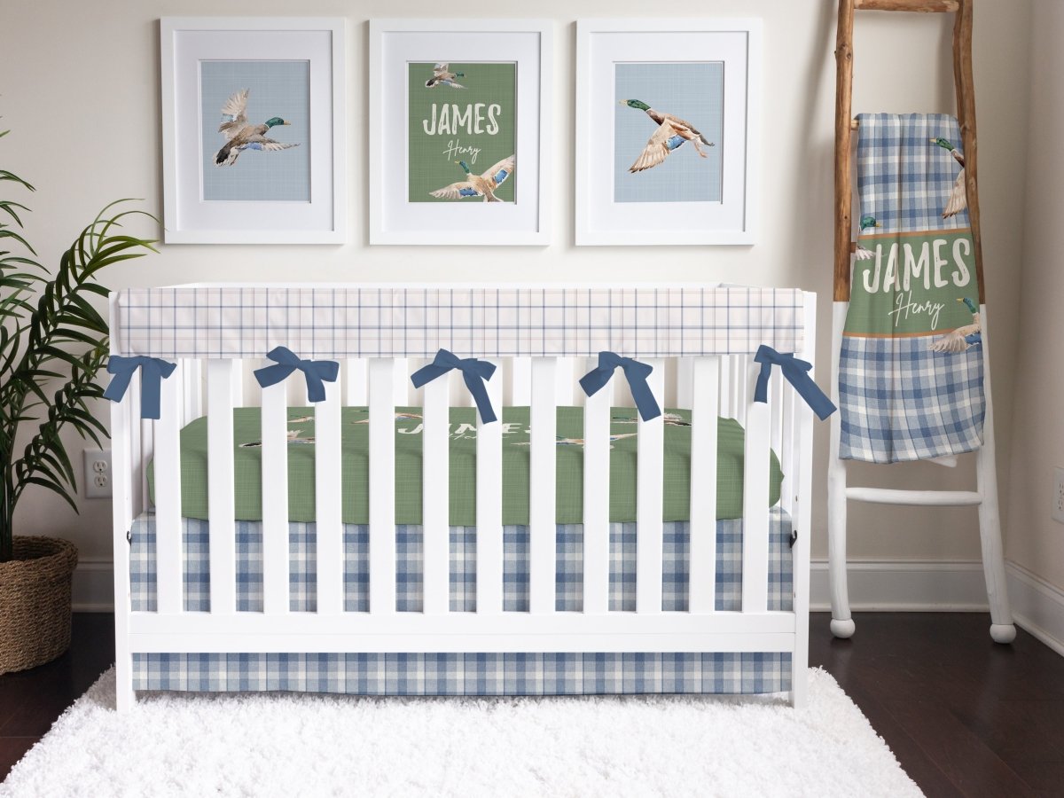 Duck Hunting Plaid Personalized Crib Bedding - Duck Hunting, gender_boy, text