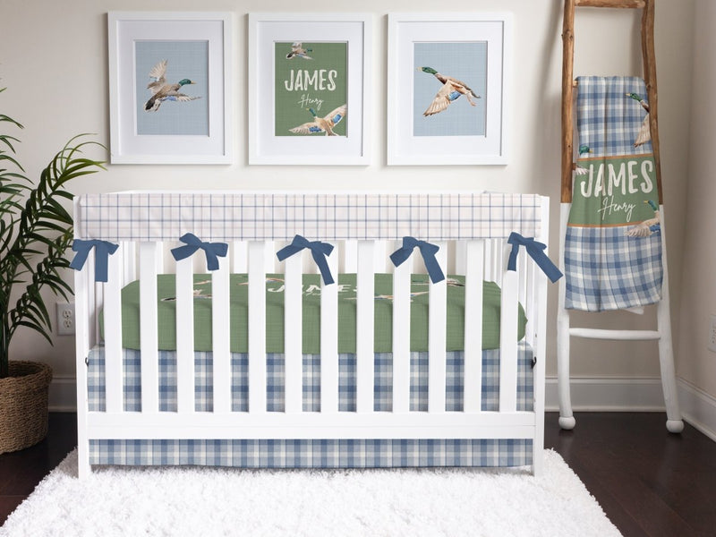 Duck Hunting Plaid Personalized Crib Bedding - Duck Hunting, gender_boy, text