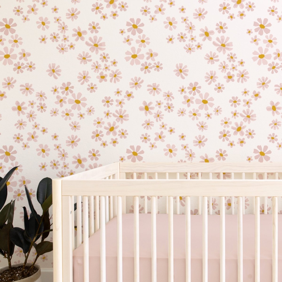 Dusty Rose Daisy Peel & Stick Wallpaper - gender_girl, Theme_Boho, Theme_Floral