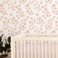 Dusty Rose Daisy Peel & Stick Wallpaper - gender_girl, Theme_Boho, Theme_Floral