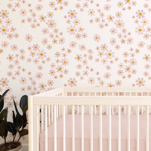 Dusty Rose Daisy Peel & Stick Wallpaper - gender_girl, Theme_Boho, Theme_Floral