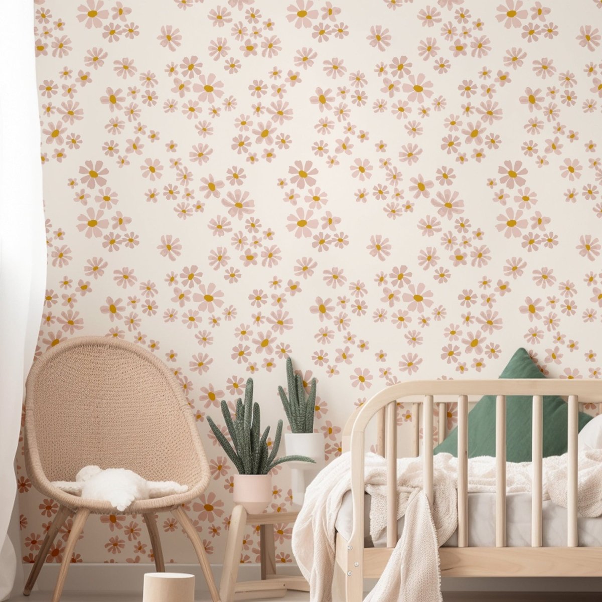 Dusty Rose Daisy Peel & Stick Wallpaper - gender_girl, Theme_Boho, Theme_Floral