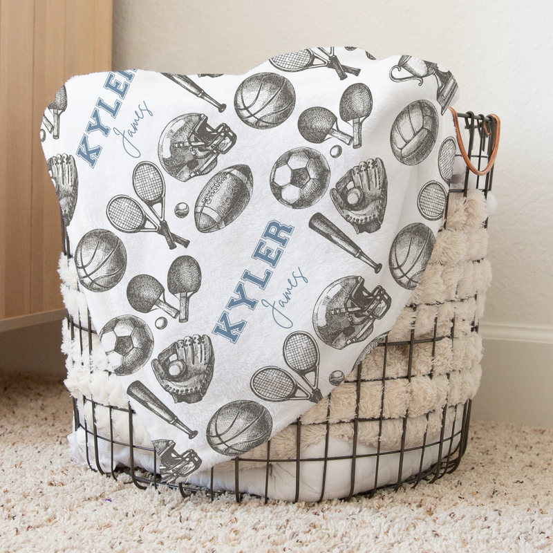 Vintage Sports Personalized Baby Blanket - gender_boy, Personalized_Yes, text