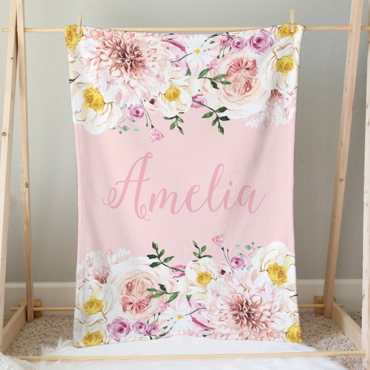 Farm Floral Personalized Minky Blanket - Farm Floral, gender_girl, Personalized_Yes
