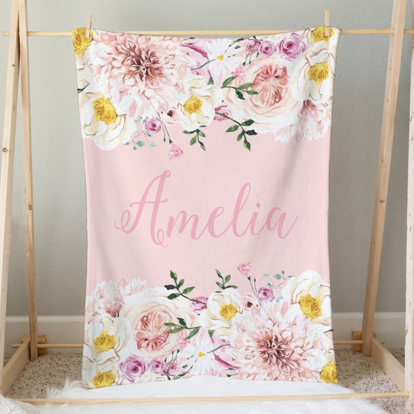 Farm Floral Personalized Minky Blanket - Farm Floral, gender_girl, Personalized_Yes