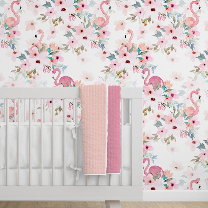 Flamingo Floral Peel & Stick Wallpaper - Flamingo Floral, gender_girl, Theme_Floral