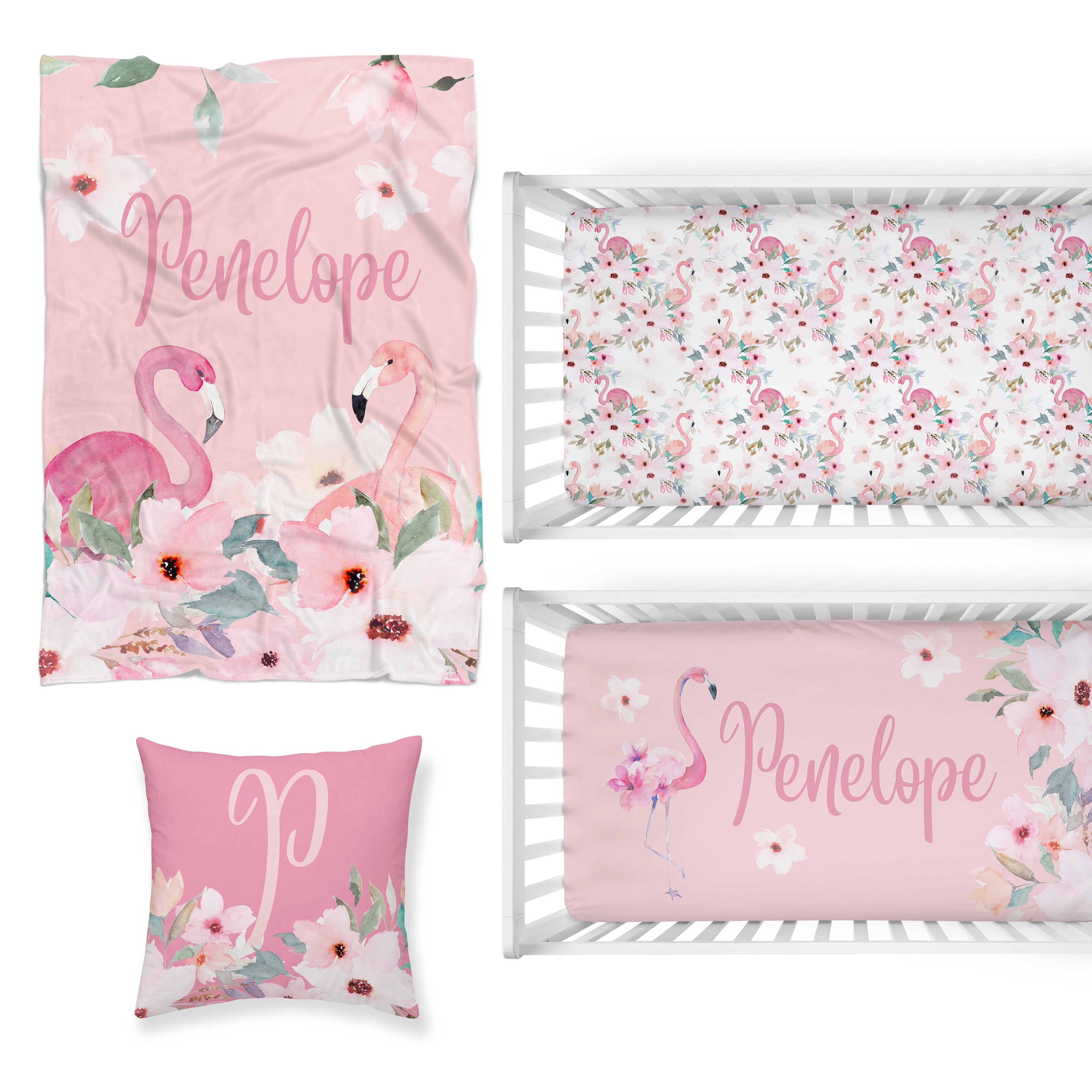 Flamingo Floral Nursery Starter Crib Bedding Set