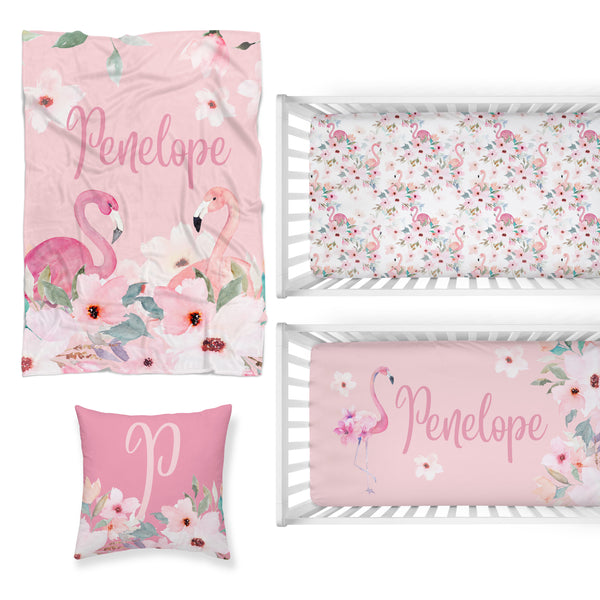 Flamingo Floral Nursery Starter Crib Bedding Set