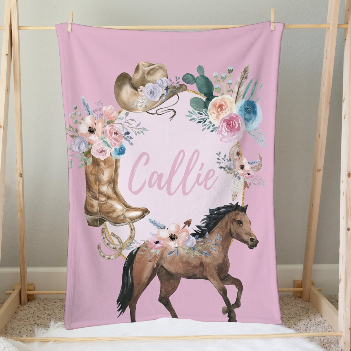 Floral Cowgirl Personalized Minky Blanket - Floral Cowgirl, gender_girl, Personalized_Yes
