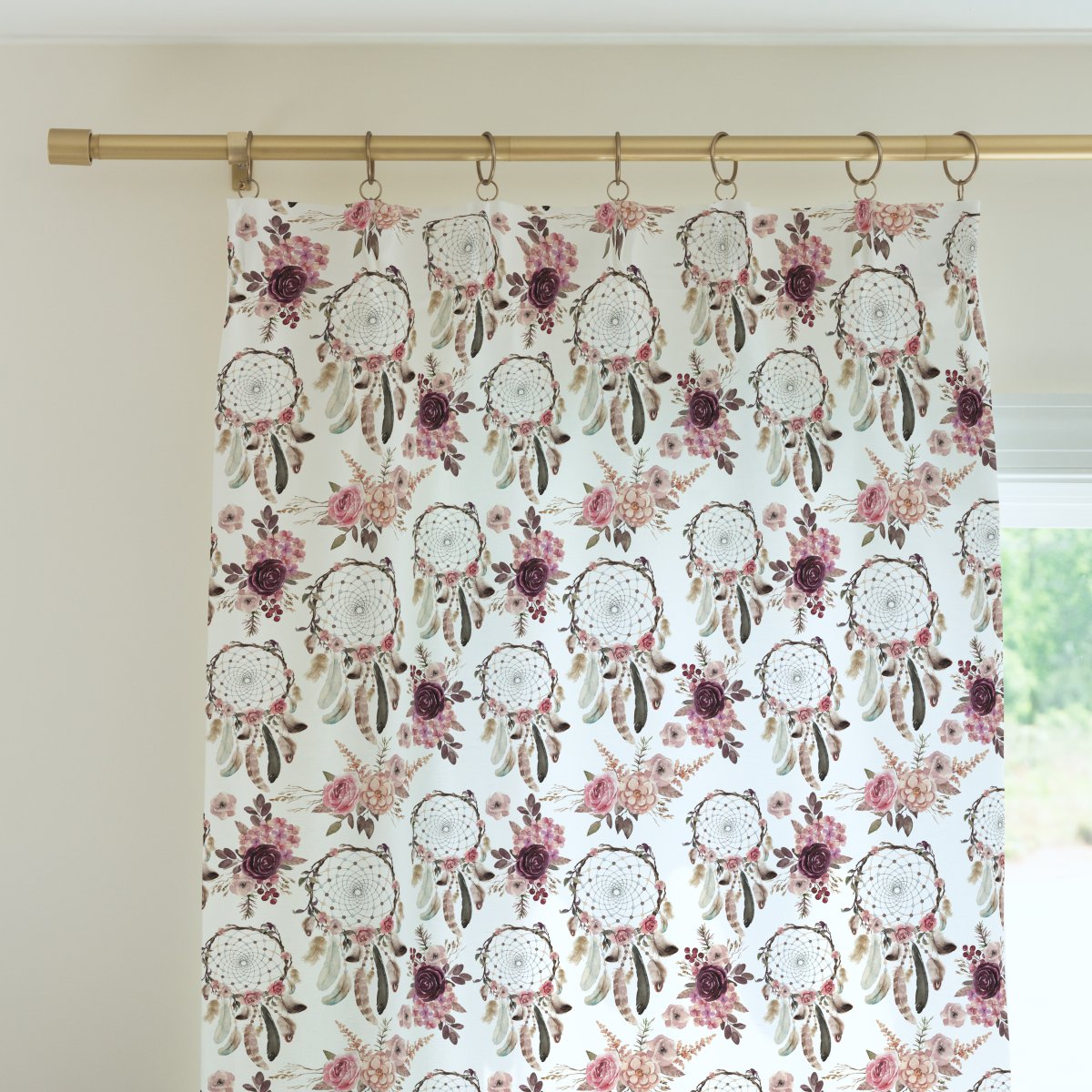 Floral Dreamcatcher Curtain Panel - Floral Dreamcatcher, gender_girl, Theme_Boho