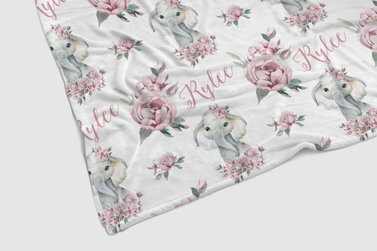 Floral Elephant Personalized Baby Blanket - Floral Elephant, gender_girl, Personalized_Yes