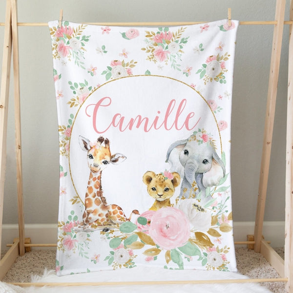 Floral Jungle Personalized Minky Blanket - Floral Jungle, gender_girl, Personalized_Yes