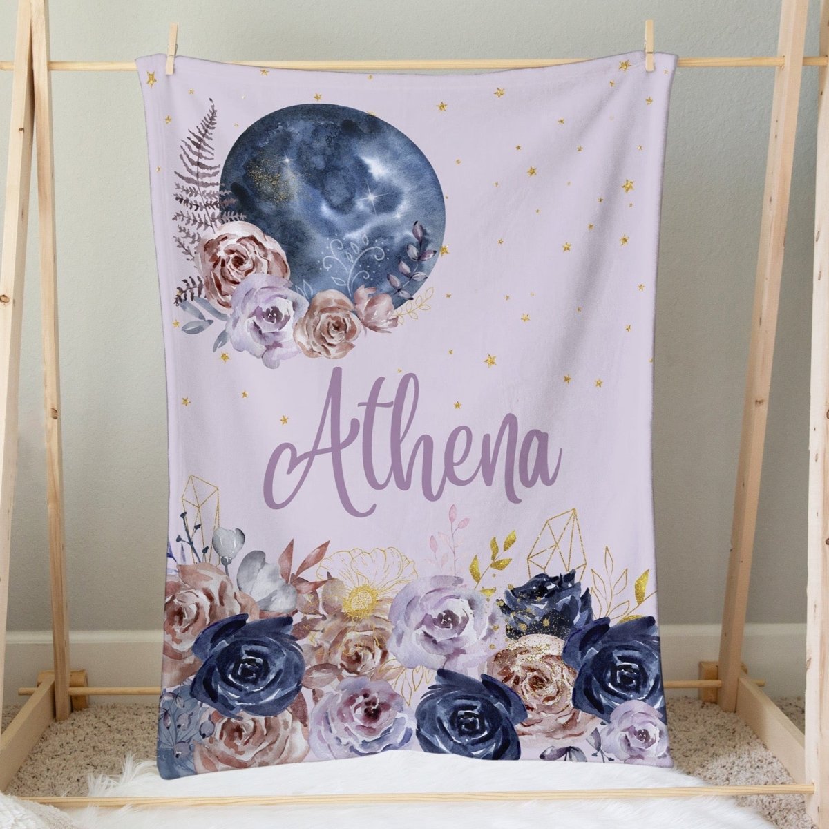 Floral Moon Personalized Minky Blanket - Floral Moon, gender_girl, Personalized_Yes