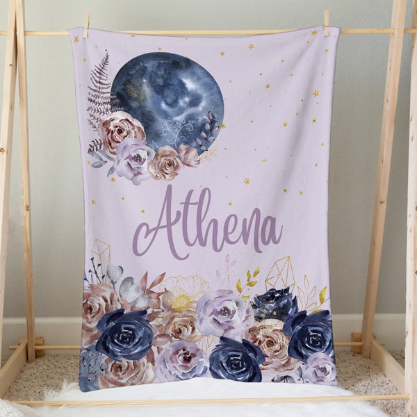 Floral Moon Personalized Minky Blanket - Floral Moon, gender_girl, Personalized_Yes