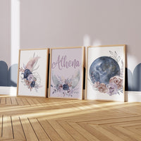 Floral Moon Personalized Nursery Art - Floral Moon, gender_girl, text