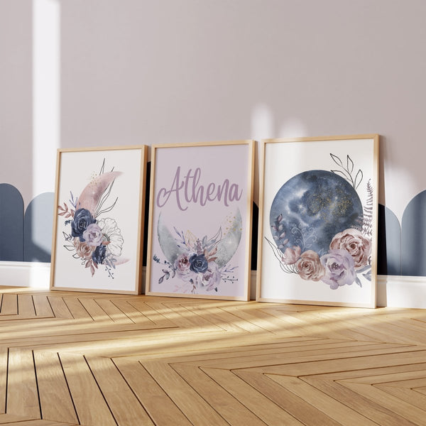 Floral Moon Personalized Nursery Art - Floral Moon, gender_girl, text