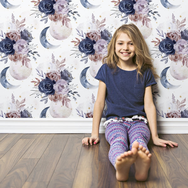 Floral Moon Peel & Stick Wallpaper - Floral Moon, gender_girl, Theme_Boho