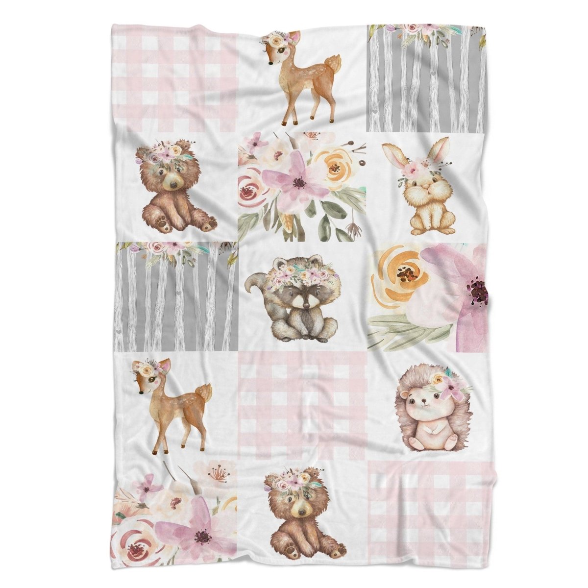 Floral Woodlands Faux Patchwork Cuddle Blanket - Floral Woodlands, gender_girl, Personalized_No