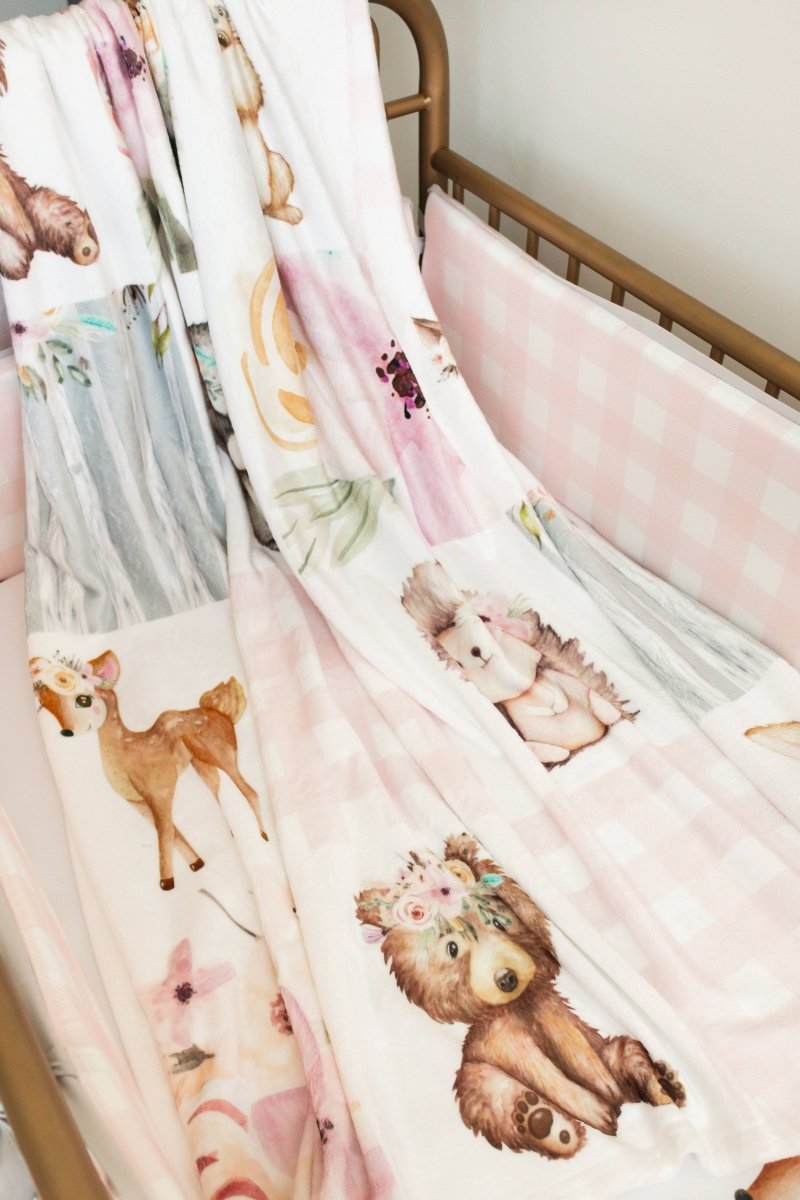 Floral Woodlands Faux Patchwork Cuddle Blanket - Floral Woodlands, gender_girl, Personalized_No